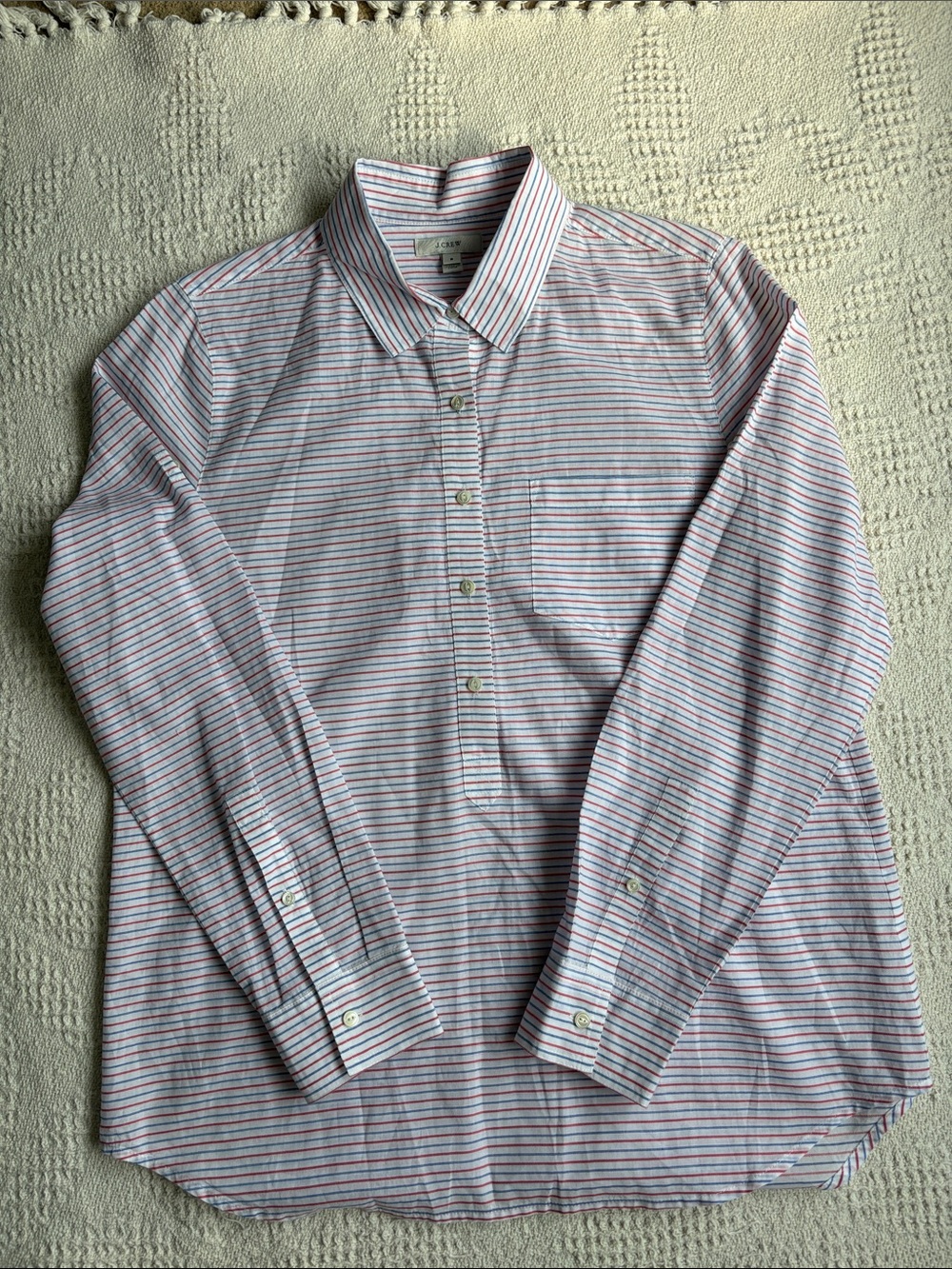 J. Crew Women’s Thin Red and Blue Striped Popover Blouse